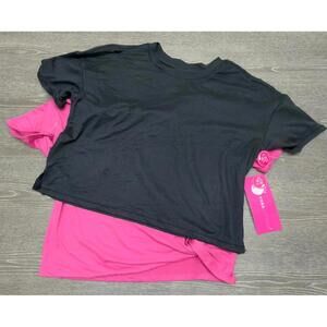 Yogalicious Soft Sideline Twist Top Black Pink 2pk Shirts Girls Size L12